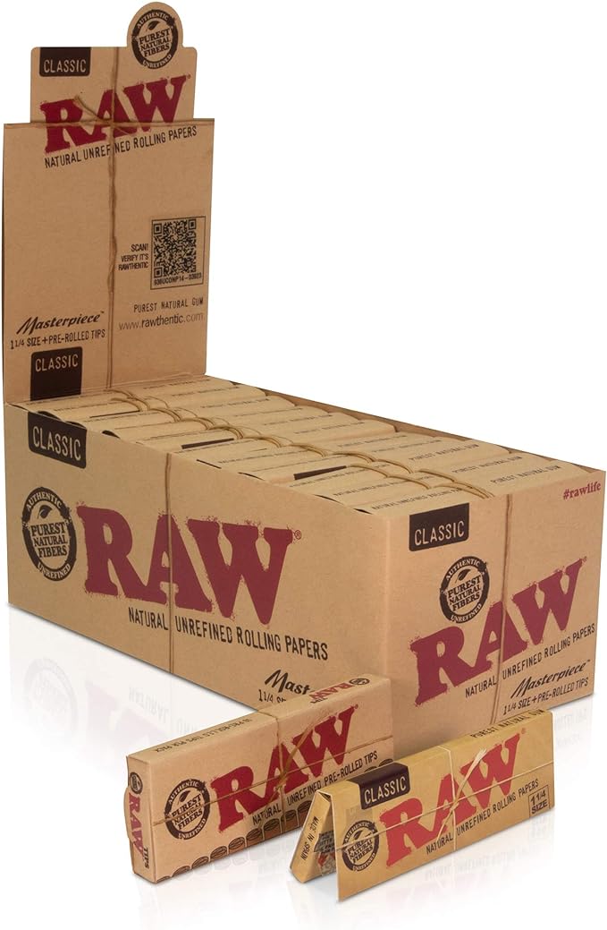 Pre Boxed Paper RAW-MASTERPIECE 1 1/4 SIZE ROLLING PAPERS + PRE-ROLLED TIPS 24CT ...