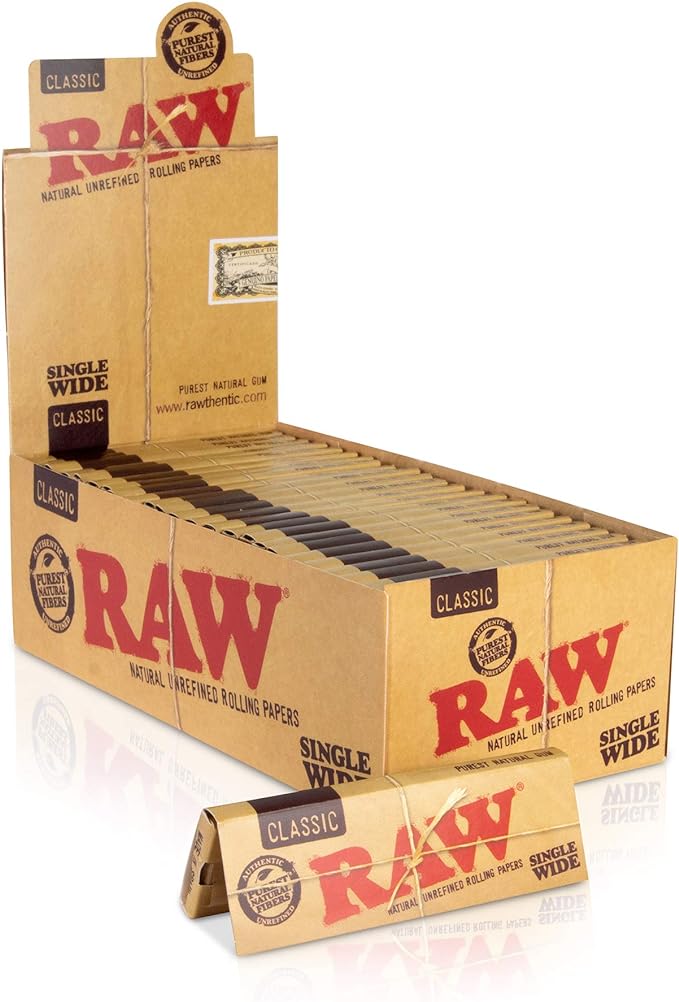 RAW-CLASSIC SINGLE WIDE NATURAL UNREFINED ROLLING PAPERS 50CT