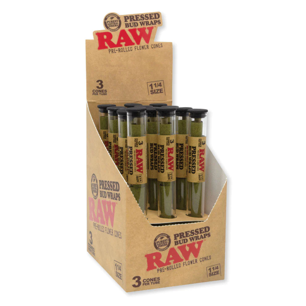 RAW- PRESSED BUD WRAP PRE ROLLED FLOWER CONES 3CT 1 1/4