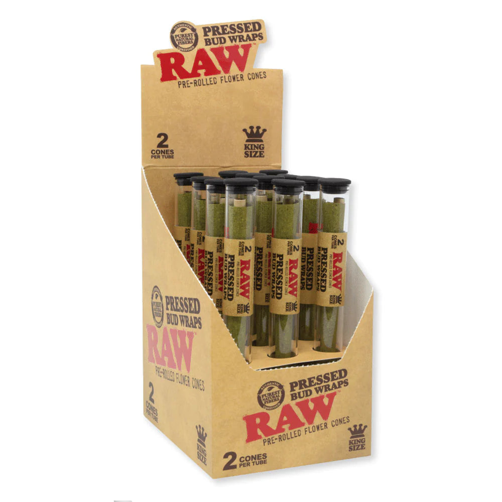 RAW- PRESSED BUD WRAP PRE ROLLED FLOWER CONES 2CT KING SIZE