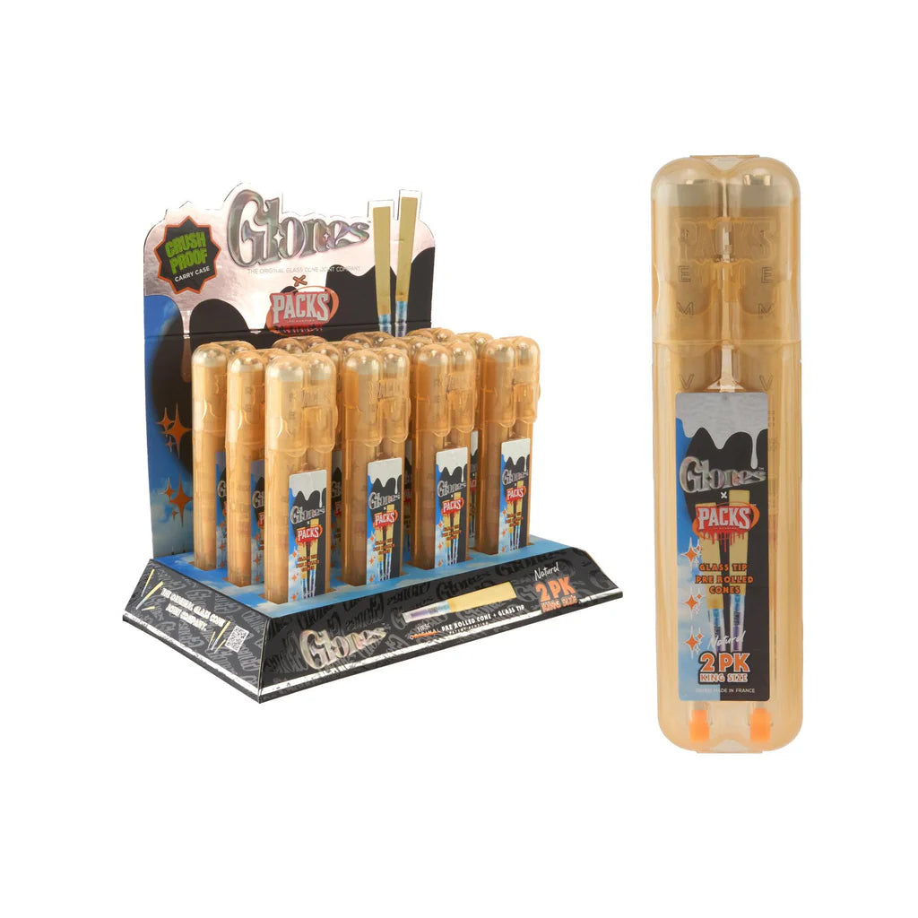PACKS GLONES PRE ROLLED CONES WITH GLASS TIPS - KING SIZE - 2PK - 12CT