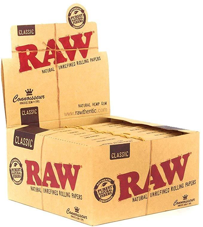 RAW CONNOISSEUR KING SIZE SLIM ROLLING PAPERS + TIPS 24CT