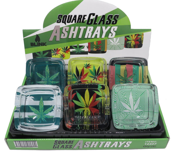 Blink Rasta Square Glass Ashtrays 6Ct