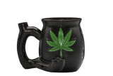 Matte Black Ceramic Mug Pipe With Leaf