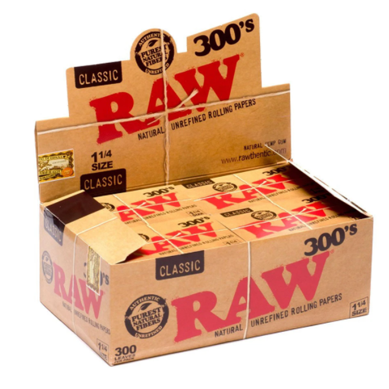 RAW ORGANIC  300's 1 1/4 SIZE CLASSIC ROLLING PAPERS 20CT