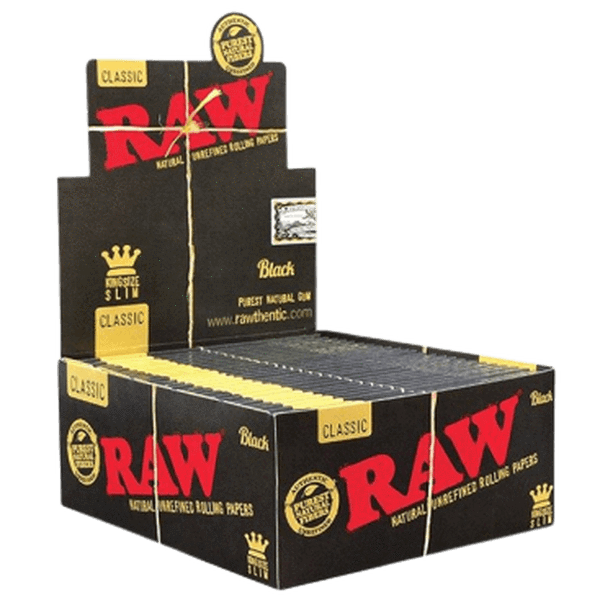RAW BLACK KING SIZE SLIM NATURAL UNREFINED ROLLING PAPERS 50CT